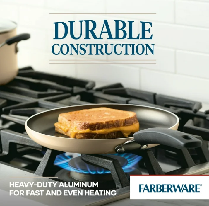 Farberware Easy Clean 22 Piece Nonstick Aluminum Cookware Set, Almond