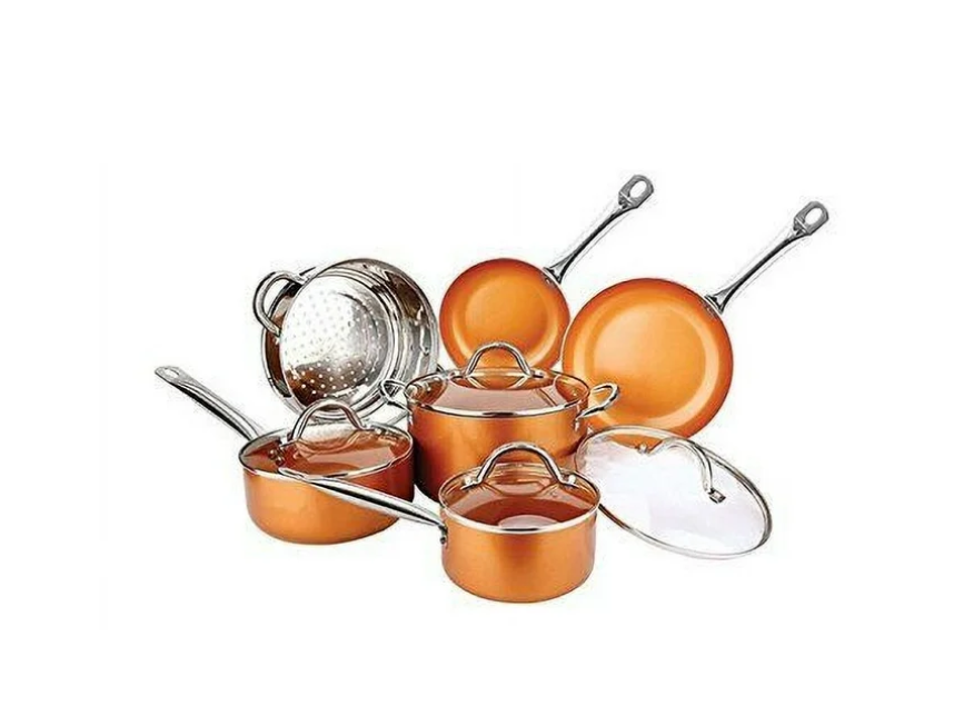 Copper H-02628 Pan 10-Piece Luxury Induction Cookware Set Non-Stick w/ Lids