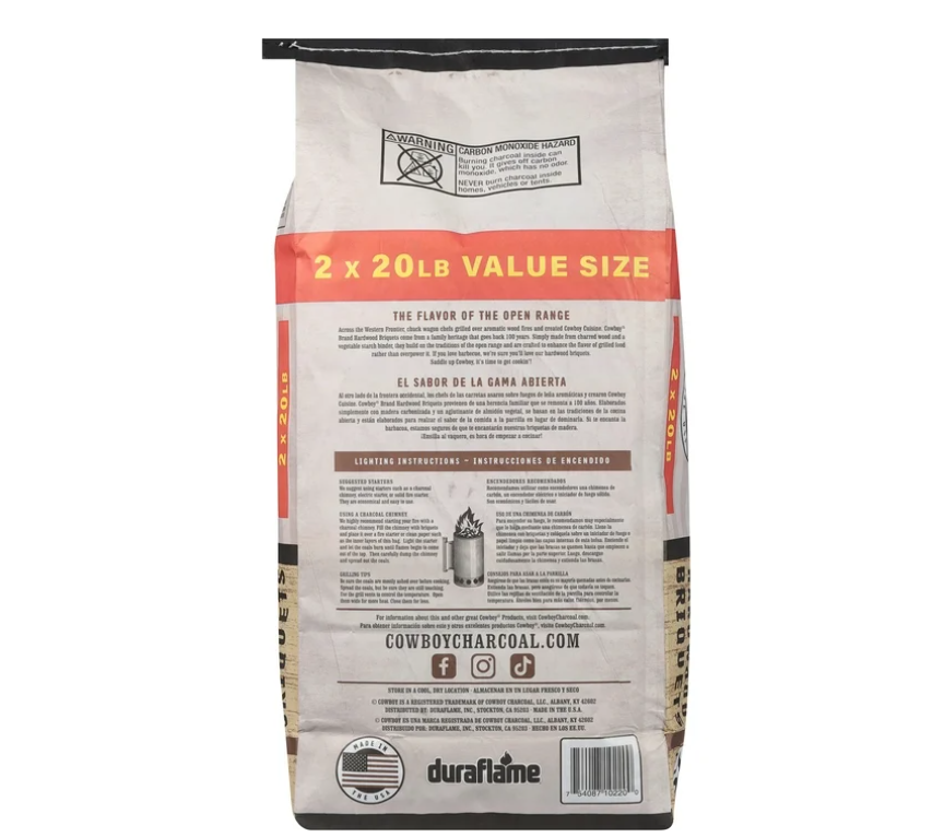 (3 pack) Cowboy Hardwood Charcoal Briquets, 20 Pounds Each (Pack of 2, 40 Pound Total)