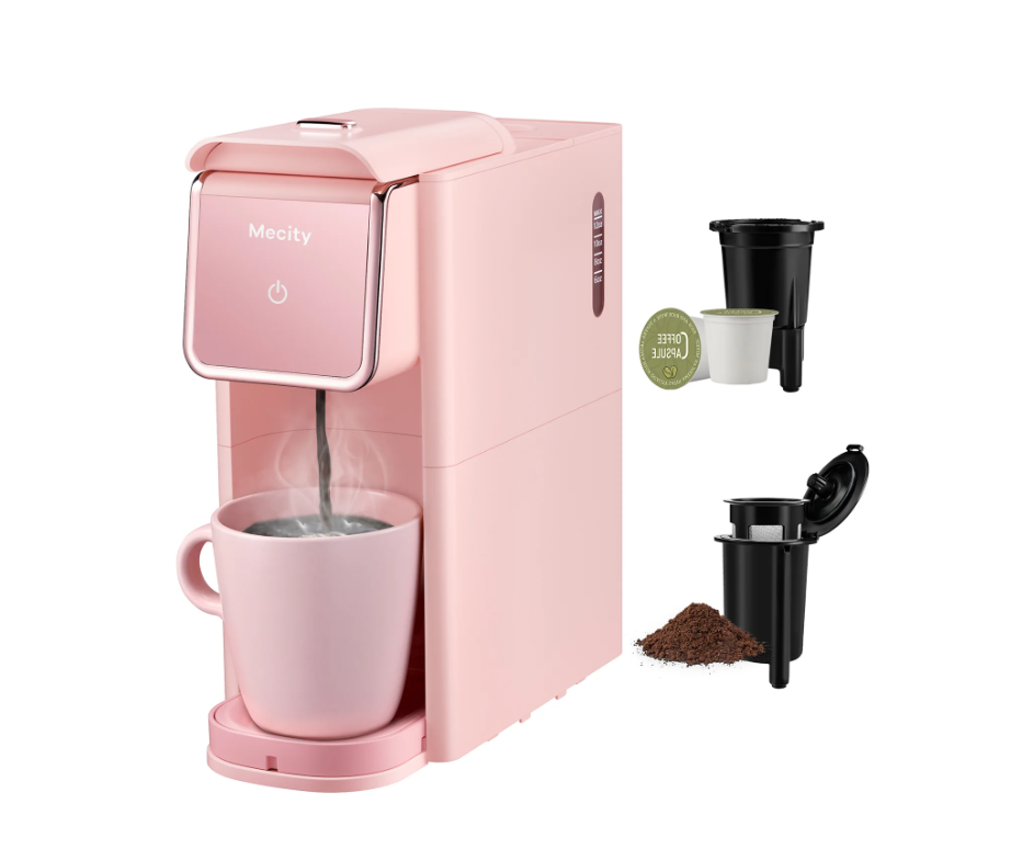 Mecity Stainless Steel Coffee Maker - Single Serve for Ground Coffee & Loose Tea, 6-12 Oz Brew Sizes, Black