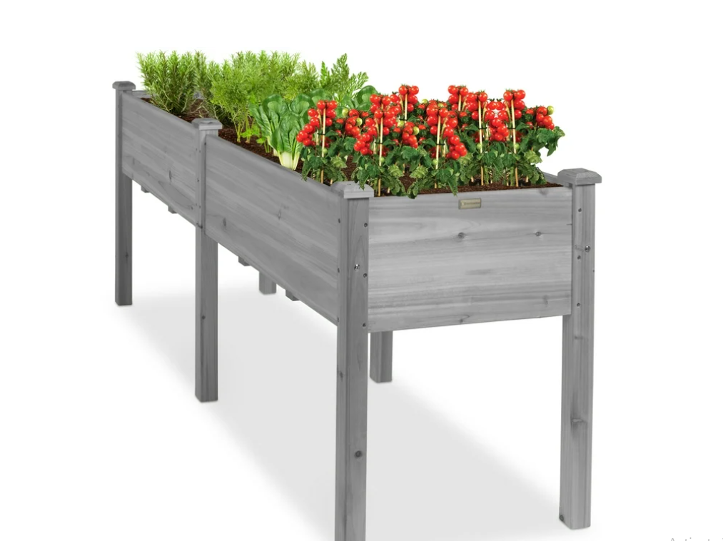 Best Choice Products Raised Garden Bed - Gray, Elevated Wood Planter Box w/ Liner, Foot Caps & Divider Panel (34/48/72in Options)