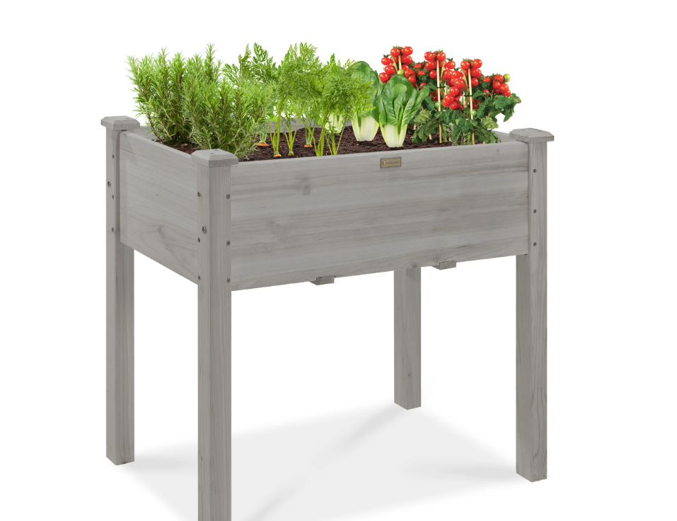 Best Choice Products Raised Garden Bed - Gray, Elevated Wood Planter Box w/ Liner, Foot Caps & Divider Panel (34/48/72in Options)