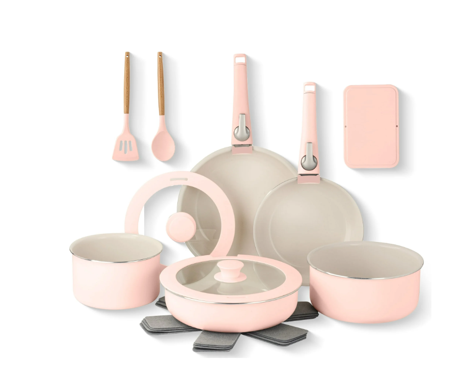 Gotham Steel Nonstick Pots and Pans 18 Piece Ceramic Induction Cookware Kitchen Set Detachable Handles Frying Skillet Gray