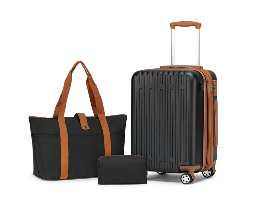 WEPLUS 20" Unisex 3-Piece Hardside Carry-On Luggage Set, Beige