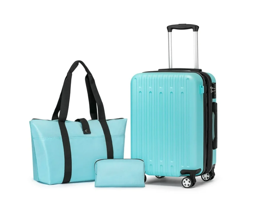 WEPLUS 20" Unisex 3-Piece Hardside Carry-On Luggage Set, Beige