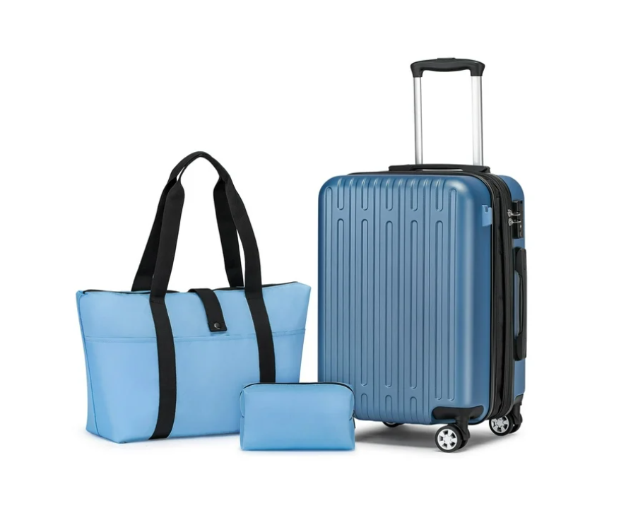 WEPLUS 20" Unisex 3-Piece Hardside Carry-On Luggage Set, Beige
