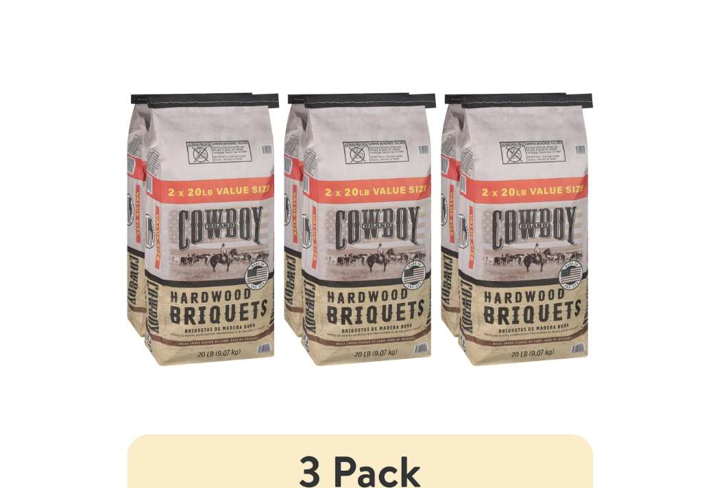 (3 pack) Cowboy Hardwood Charcoal Briquets, 20 Pounds Each (Pack of 2, 40 Pound Total)