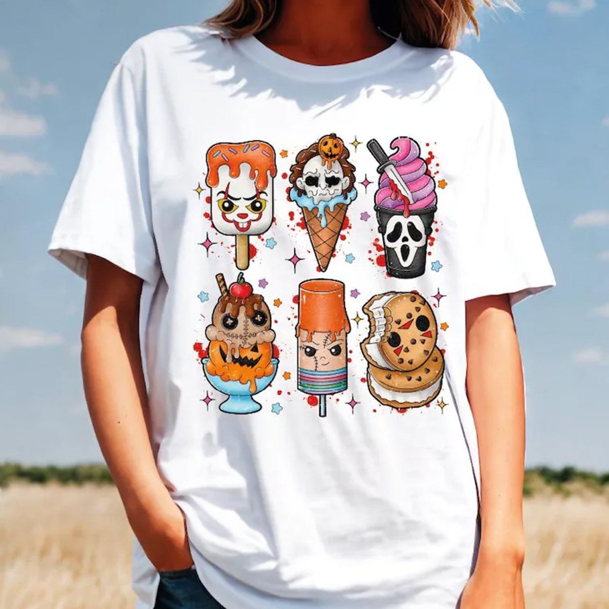 Halloween Horror Movie Characters Ice Cream T-Shirt