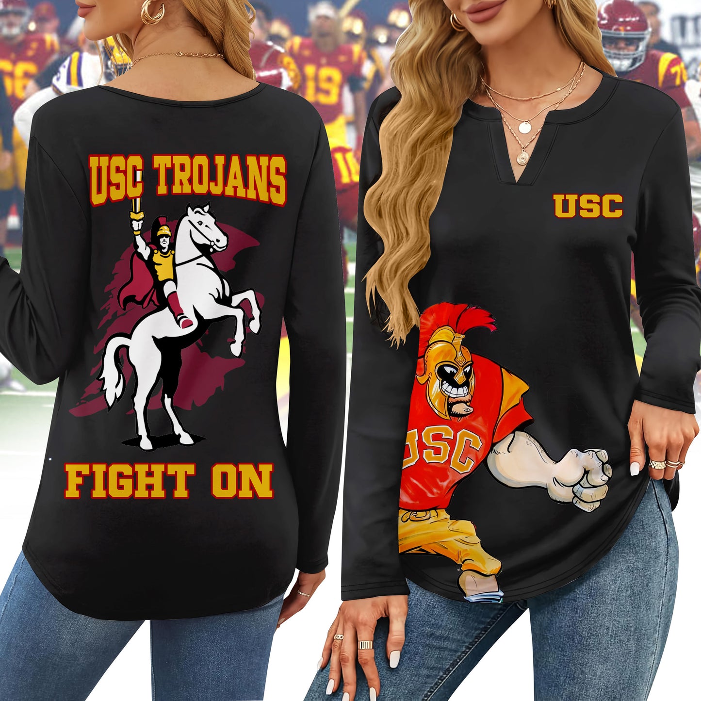 USC V-neck Long Sleeve Shirt NTY