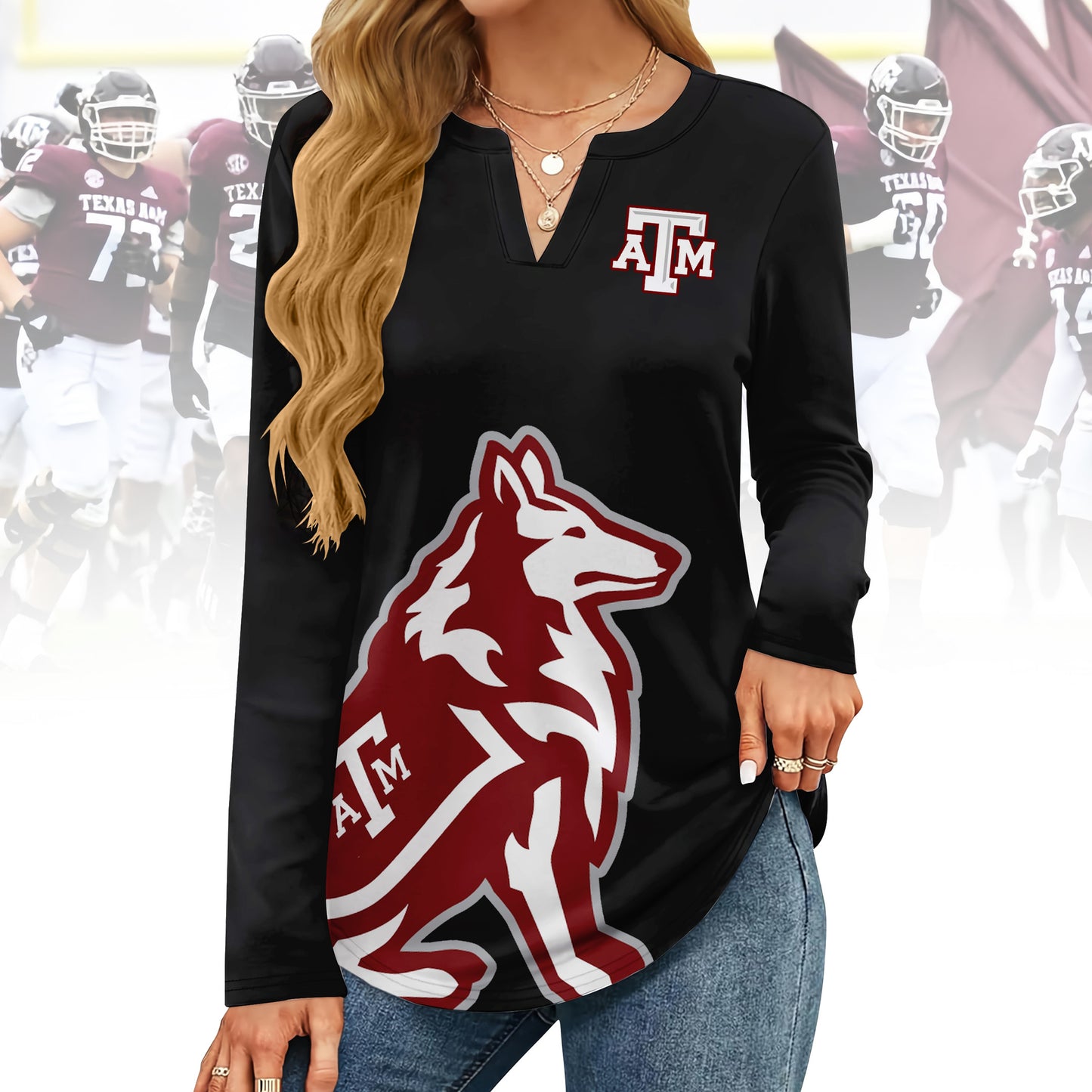 TAMA V-neck Long Sleeve Shirt TMN