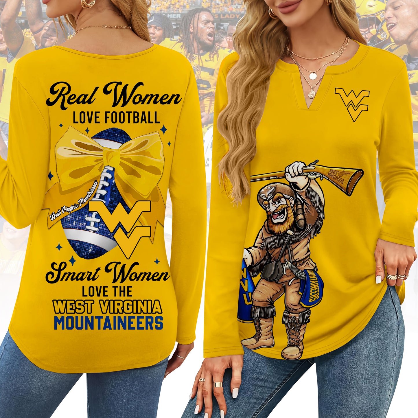 WVU V-neck Long Sleeve Shirt NTY