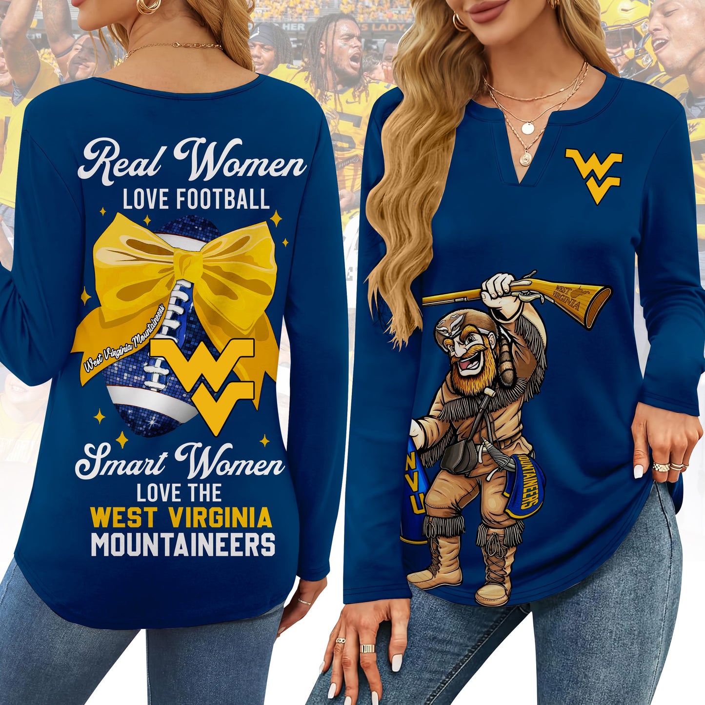 WVU V-neck Long Sleeve Shirt NTY