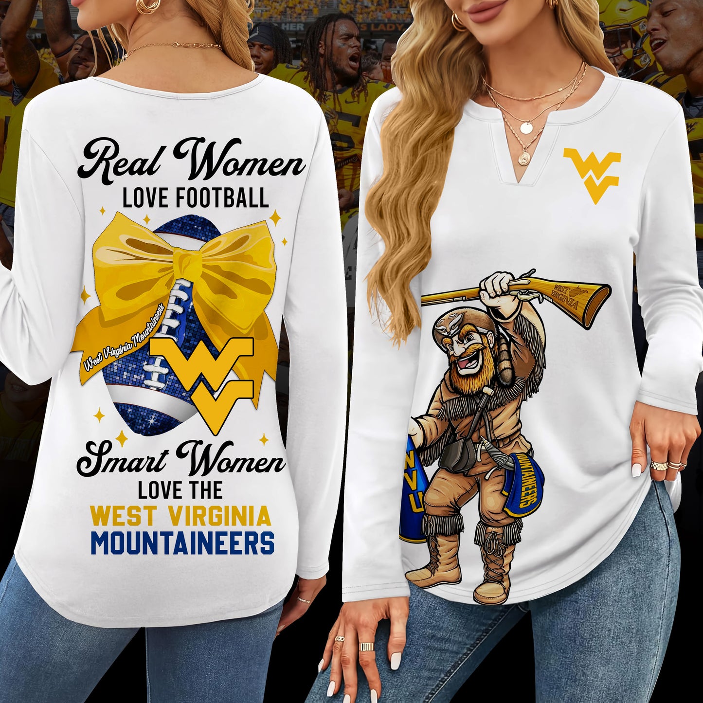 WVU V-neck Long Sleeve Shirt NTY