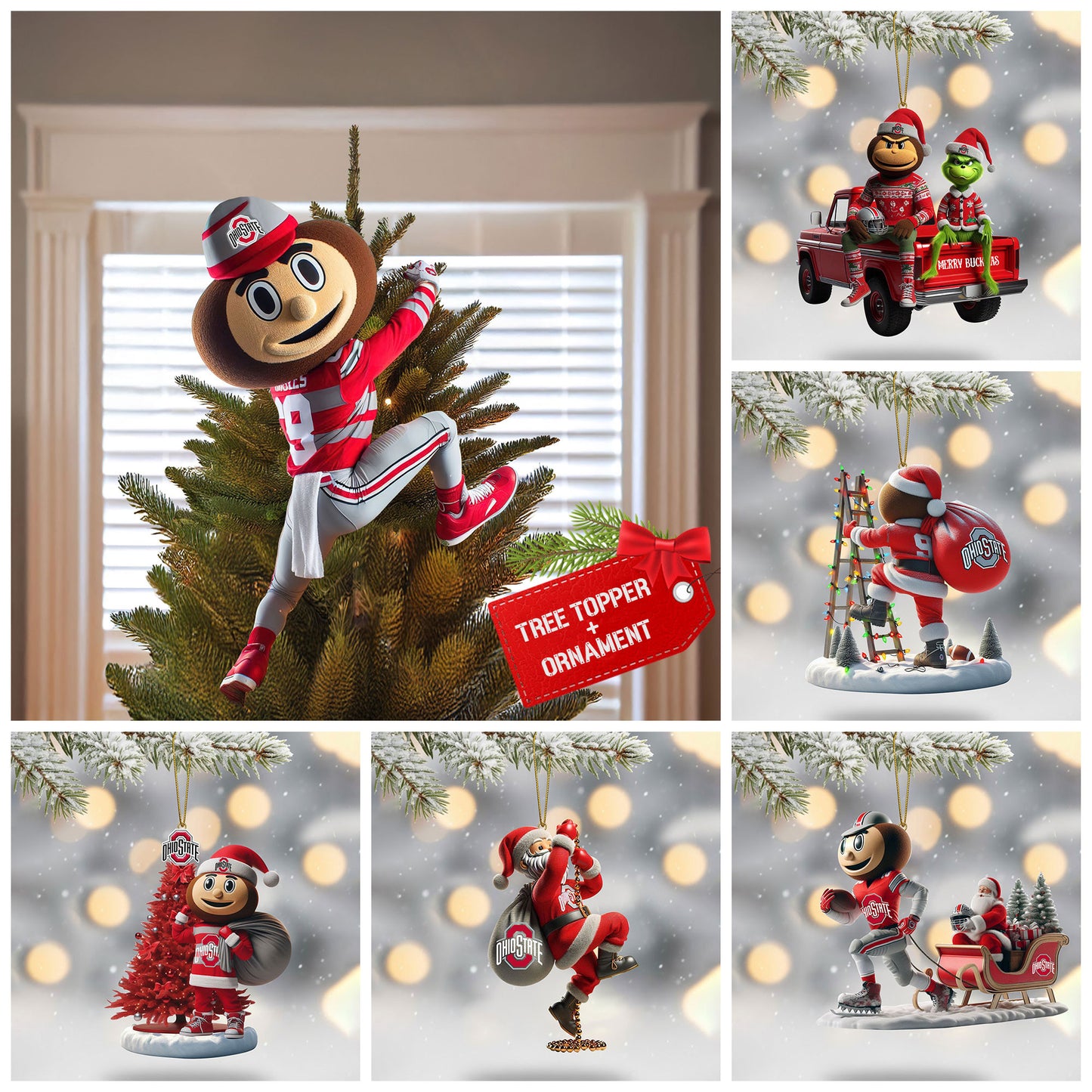 COMBO OSB CHRISTMAS TREE TOPPER WITH ORNAMENT DAT