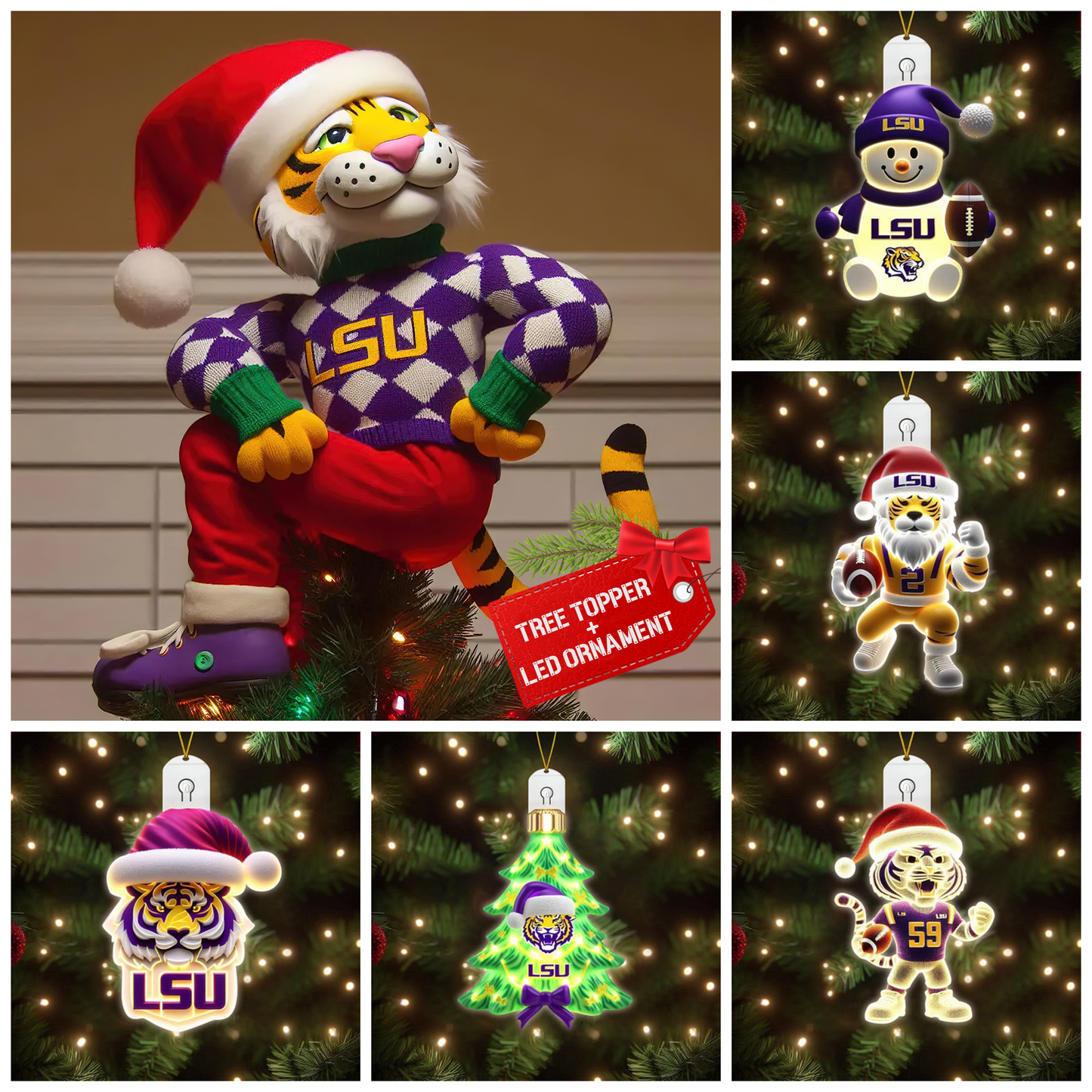 COMBO LSU CHRISTMAS TREE TOPPER WITH LED ORNAMENT LNTH