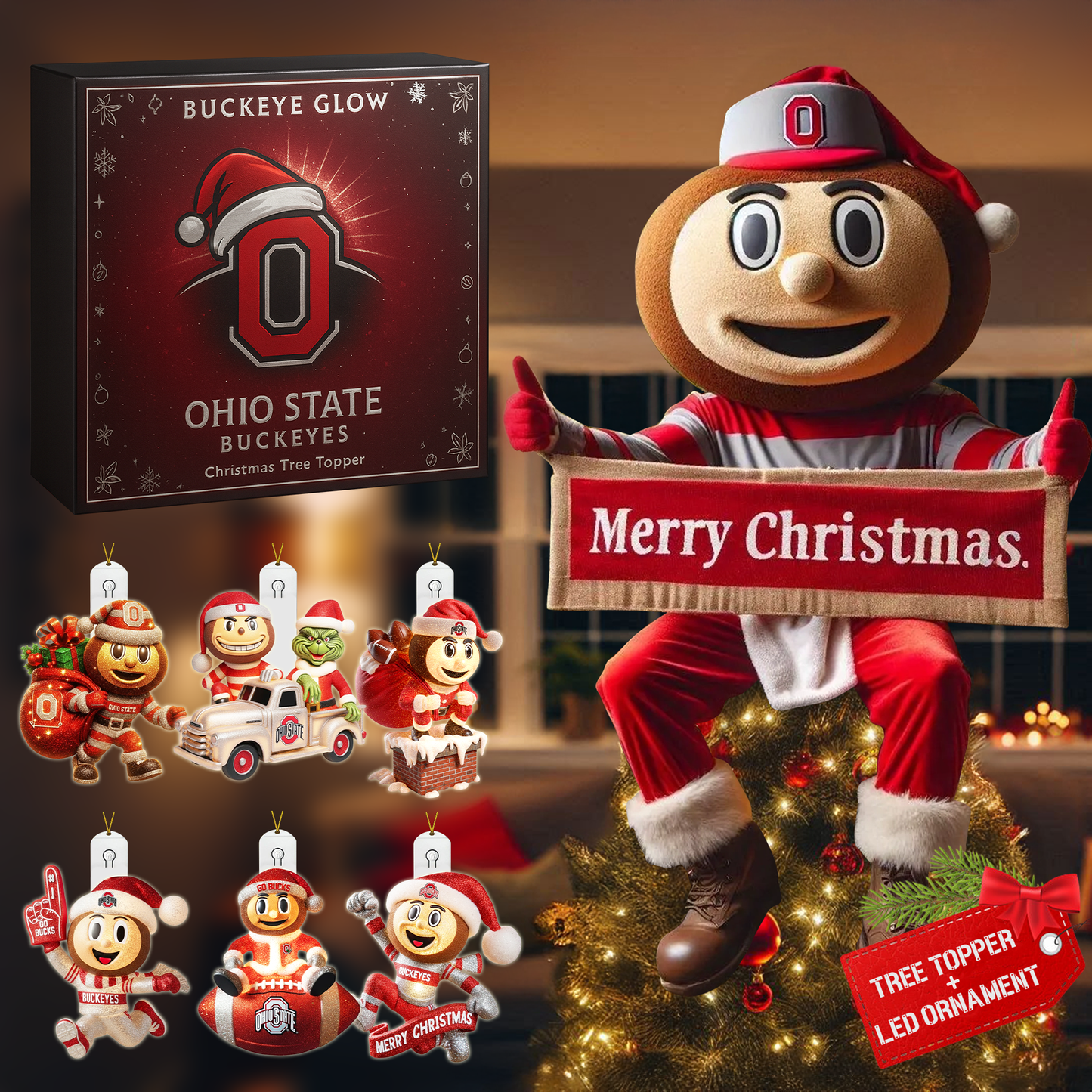 COMBO OSB CHRISTMAS TREE TOPPER WITH LED ORNAMENT LNTH