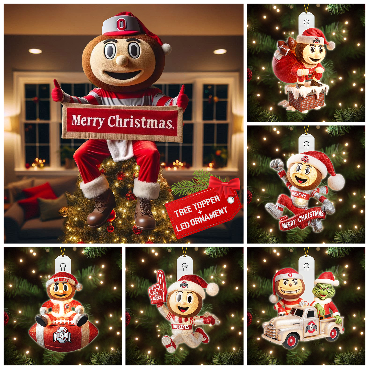 COMBO OSB CHRISTMAS TREE TOPPER WITH LED ORNAMENT LNTH