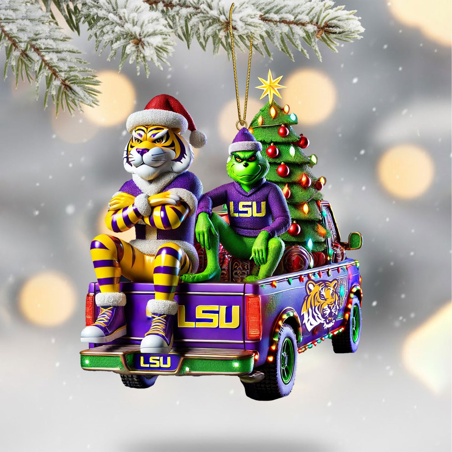 COMBO LSU CHRISTMAS TREE TOPPER WITH ORNAMENT DAT