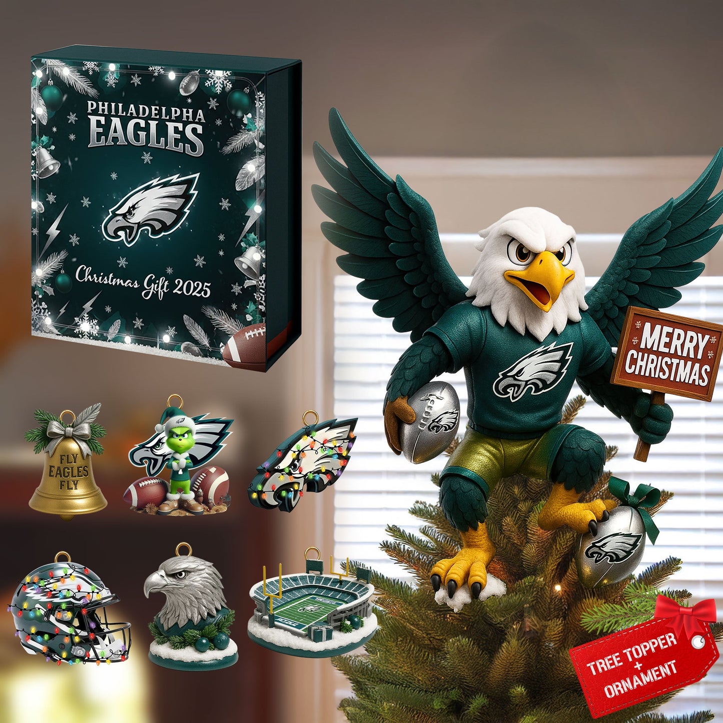 COMBO PLDE CHRISTMAS TREE TOPPER WITH ORNAMENT DAT