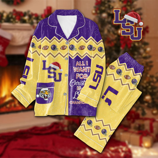 LSU Button Down Pajamas HTTT