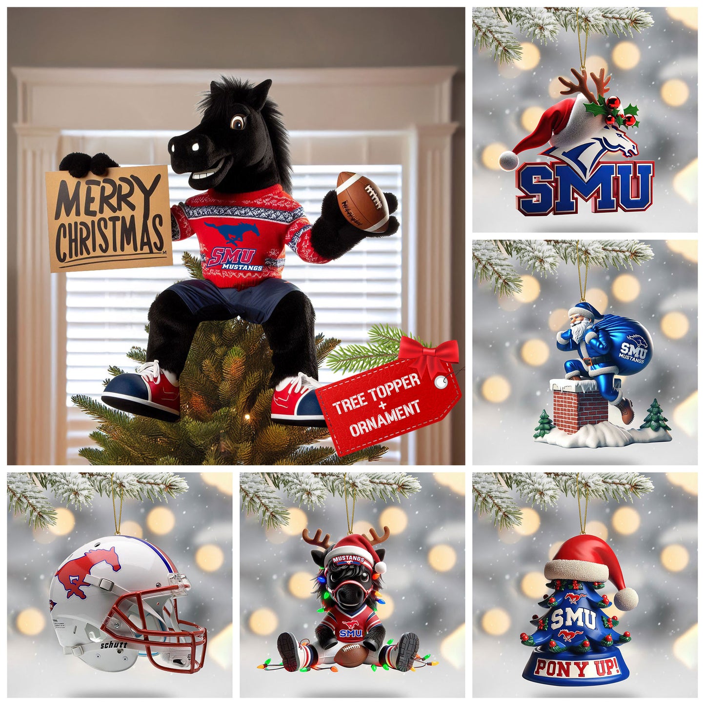 COMBO SMU CHRISTMAS TREE TOPPER WITH ORNAMENT DAT