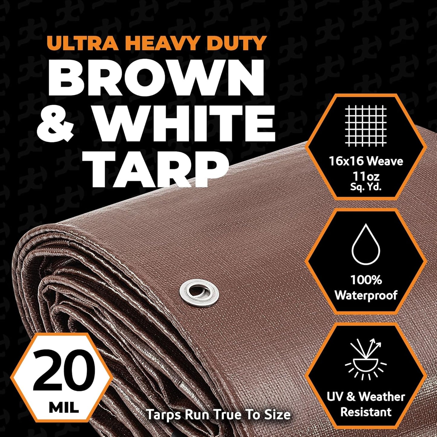 12' x 30' Heavy Duty Brown/White Tarp – 20 Mil Waterproof Outdoor Tarp, UV Protection, Reinforced Corners for Rain, Camping, Tent Cover