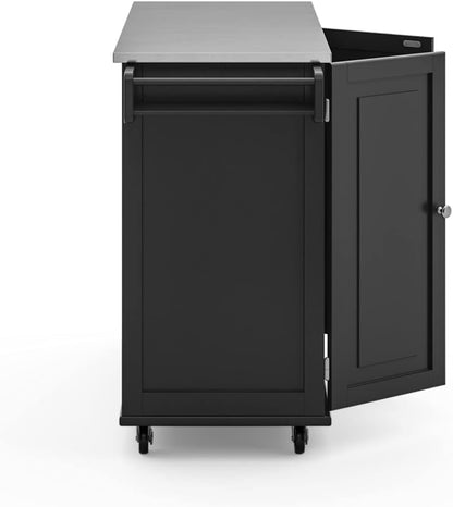 Mobile Kitchen Island Cart with Stainless Steel Top – Sage Green Finish, Rolling Storage Cabinet