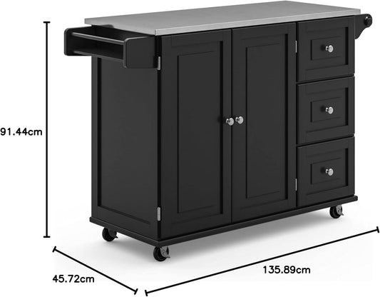 Mobile Kitchen Island Cart with Stainless Steel Top – Sage Green Finish, Rolling Storage Cabinet