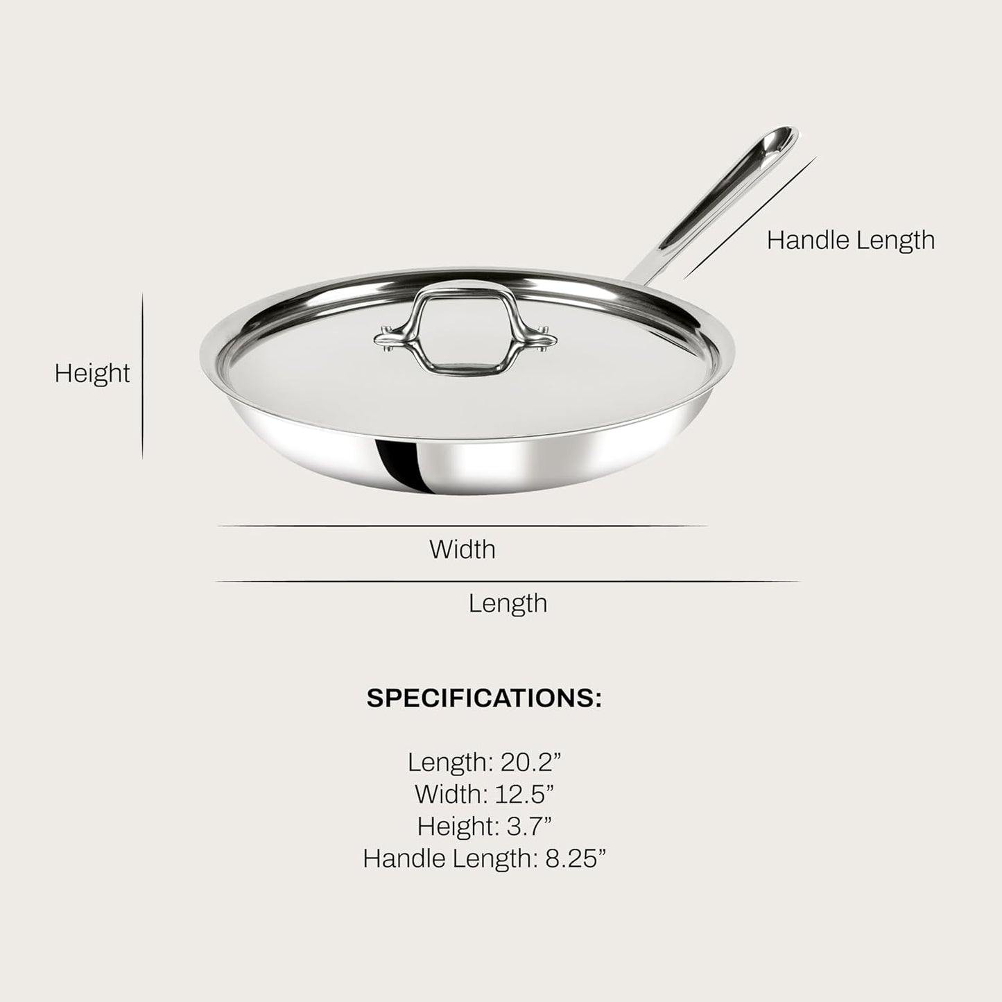10-Inch 3-Ply Stainless Steel Fry Pan with Lid – Induction Compatible, Oven/Broiler Safe, Even Heat