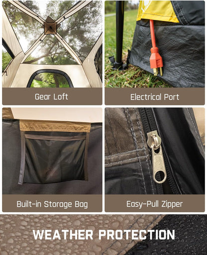 Instant Cabin Camping Tent for 4/6/8/10 People – Quick 60-Second Setup, Waterproof Rainfly, Windproof Design, and Portable Carry Bag for Family Outdoor Adventures