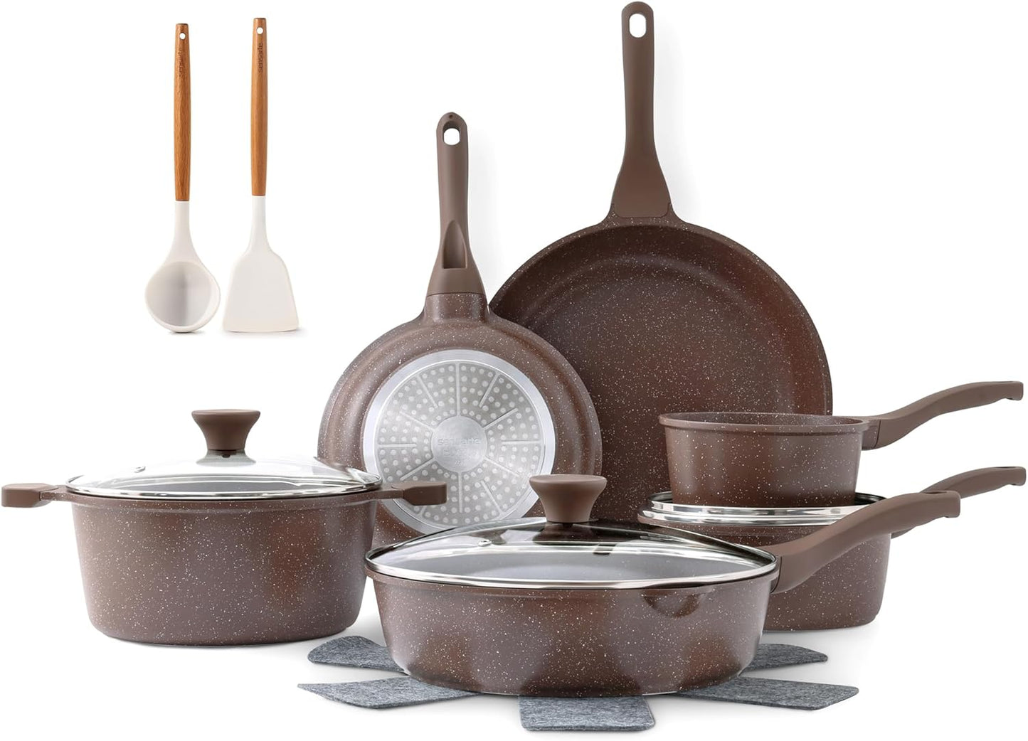 16-Piece Nonstick Ceramic Cookware Set – Healthy, Non-Toxic Pots & Pans with Stay-Cool Handles, Silicone Utensils & Pot Protectors – PFAS & PFOA Free