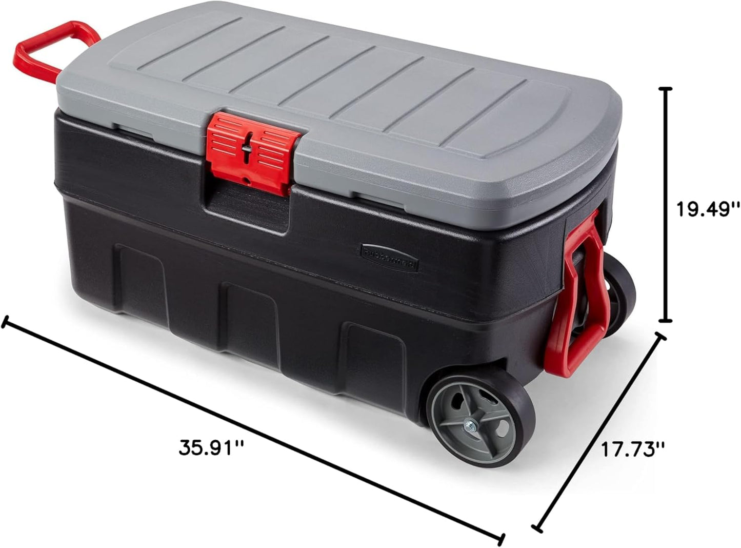 ActionPacker 35-Gallon Lockable Storage Bin with Wheels – Rugged Plastic Container for Outdoor, Camping & Truck Bed (Gray/Black)