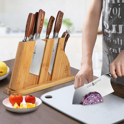 8-Piece Kitchen Knife Set – Forged German X50CrMoV15 Steel, Full Tang, Pakkawood Handles & Wooden Block (Fiery Phoenix Series)
