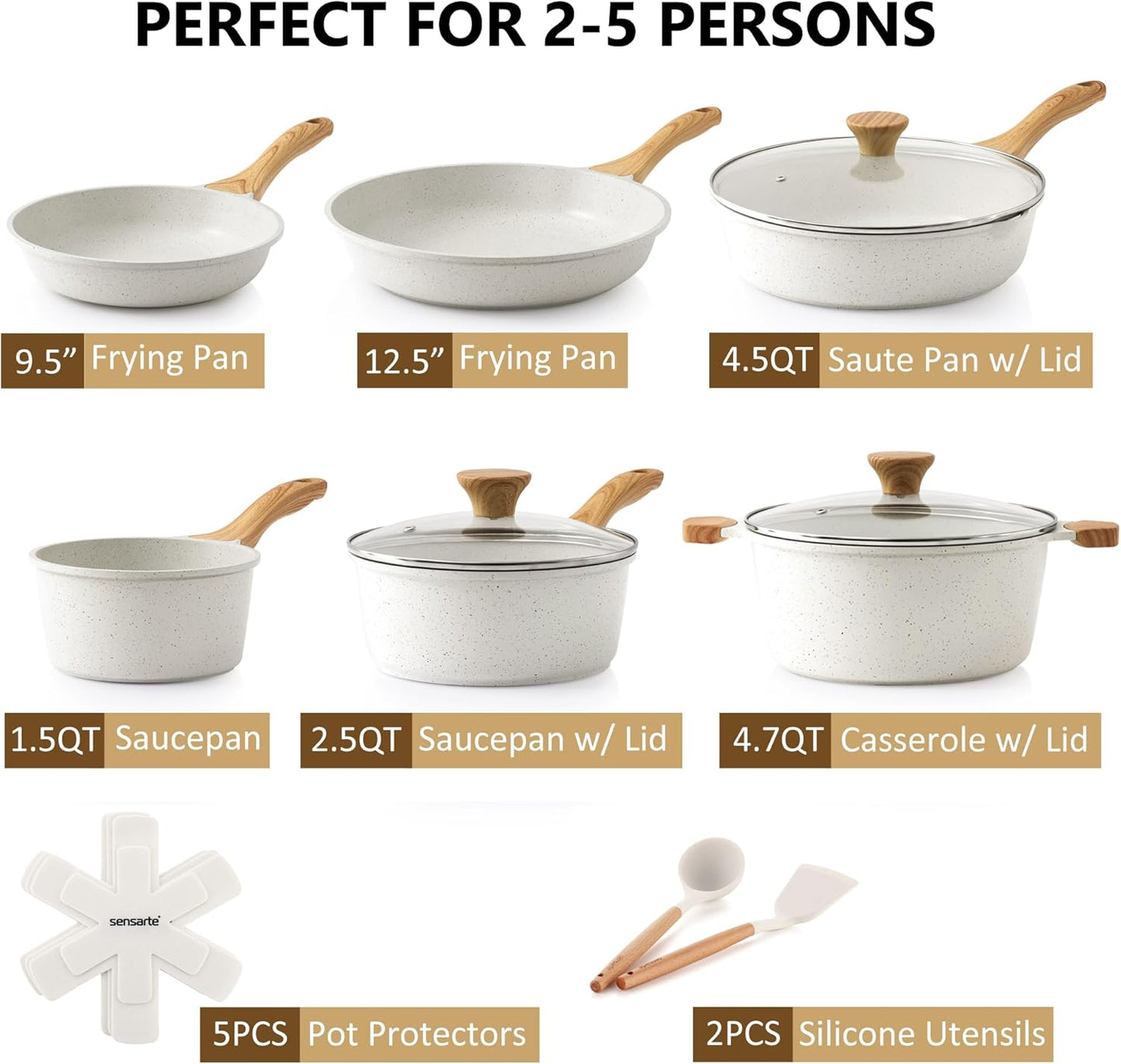 16-Piece Nonstick Ceramic Cookware Set – Healthy, Non-Toxic Pots & Pans with Stay-Cool Handles, Silicone Utensils & Pot Protectors – PFAS & PFOA Free