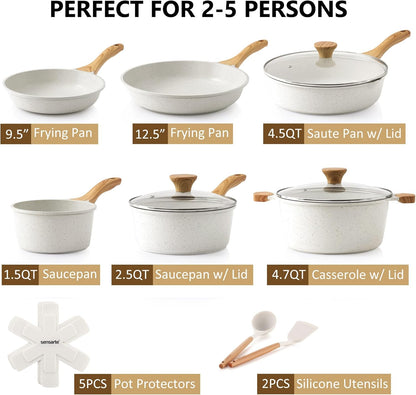16-Piece Nonstick Ceramic Cookware Set – Healthy, Non-Toxic Pots & Pans with Stay-Cool Handles, Silicone Utensils & Pot Protectors – PFAS & PFOA Free