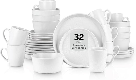32-Piece Stoneware Dinnerware Set – Modern Plates & Bowls for 8, Complete Dish Set