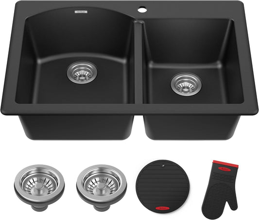 Granite Single Bowl Sink – 32" Black Undermount Design