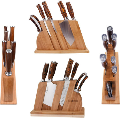 8-Piece Kitchen Knife Set – Forged German X50CrMoV15 Steel, Full Tang, Pakkawood Handles & Wooden Block (Fiery Phoenix Series)