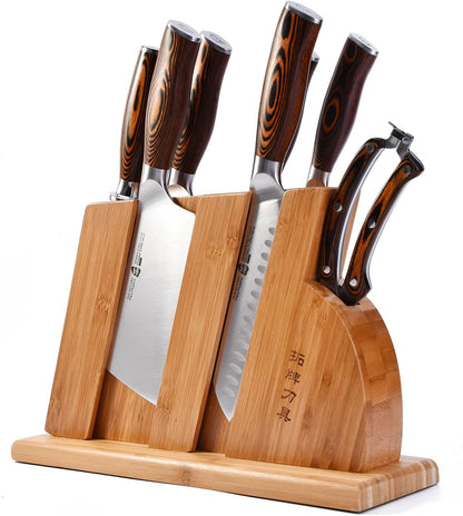 8-Piece Kitchen Knife Set – Forged German X50CrMoV15 Steel, Full Tang, Pakkawood Handles & Wooden Block (Fiery Phoenix Series)