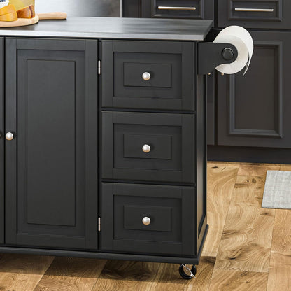 Mobile Kitchen Island Cart with Stainless Steel Top – Sage Green Finish, Rolling Storage Cabinet