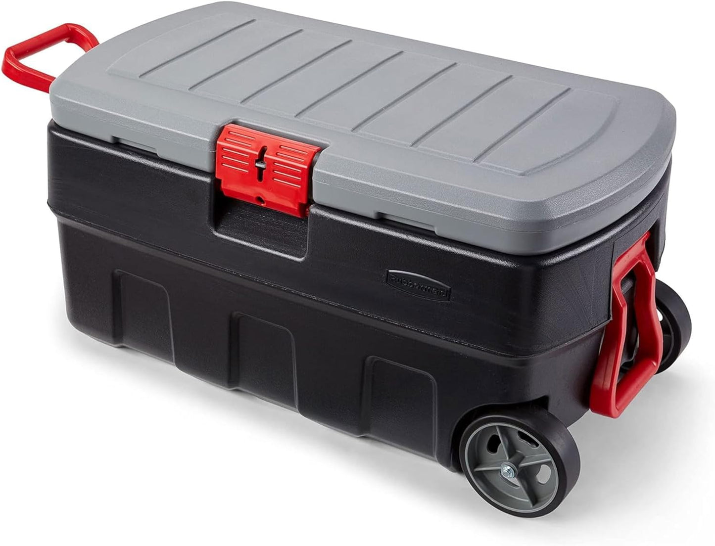 ActionPacker 35-Gallon Lockable Storage Bin with Wheels – Rugged Plastic Container for Outdoor, Camping & Truck Bed (Gray/Black)