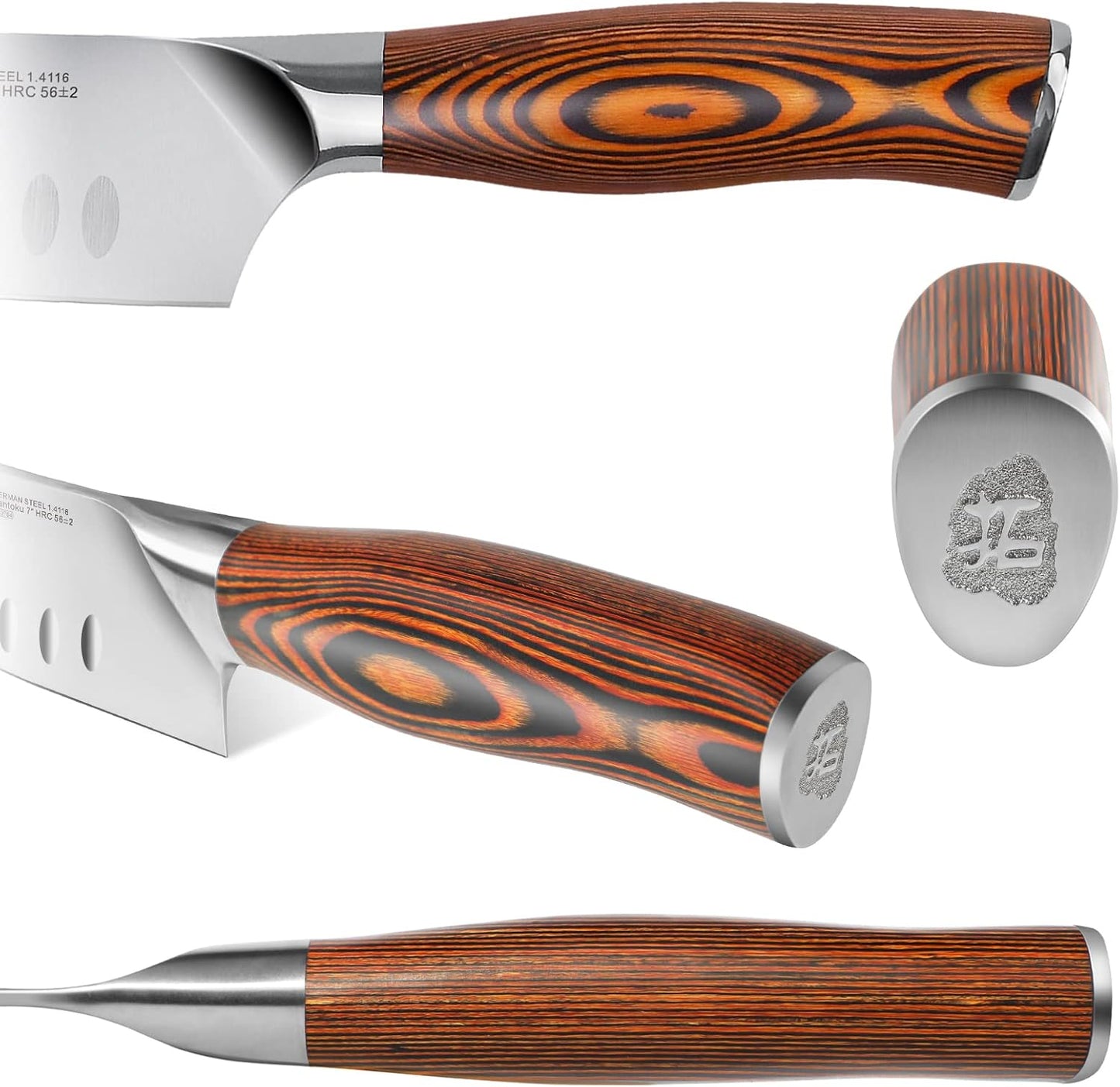8-Piece Kitchen Knife Set – Forged German X50CrMoV15 Steel, Full Tang, Pakkawood Handles & Wooden Block (Fiery Phoenix Series)