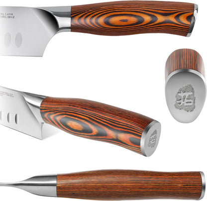 8-Piece Kitchen Knife Set – Forged German X50CrMoV15 Steel, Full Tang, Pakkawood Handles & Wooden Block (Fiery Phoenix Series)