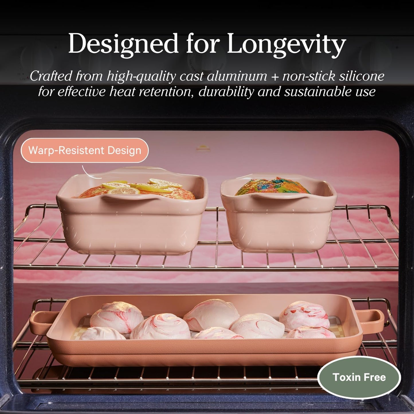5-Piece Nonstick Ceramic Bakeware Set – Toxin-Free Cast Aluminum with Oven Pan, Bakers & Mat