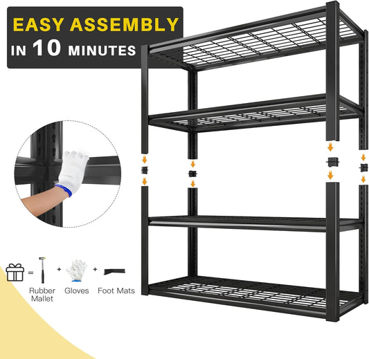 40" W Heavy-Duty Garage Shelving Units – 4-Tier Adjustable Metal Storage Racks, 2240 lbs Capacity, for Pantry, Basement & Warehouse (40" W x 19.5" D x 59.5" H)