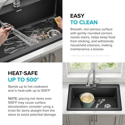Granite Single Bowl Sink – 32" Black Undermount Design