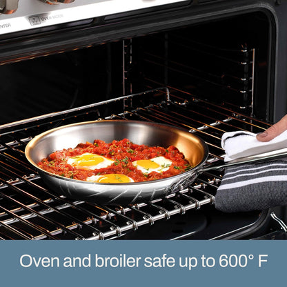 10-Inch 3-Ply Stainless Steel Fry Pan with Lid – Induction Compatible, Oven/Broiler Safe, Even Heat