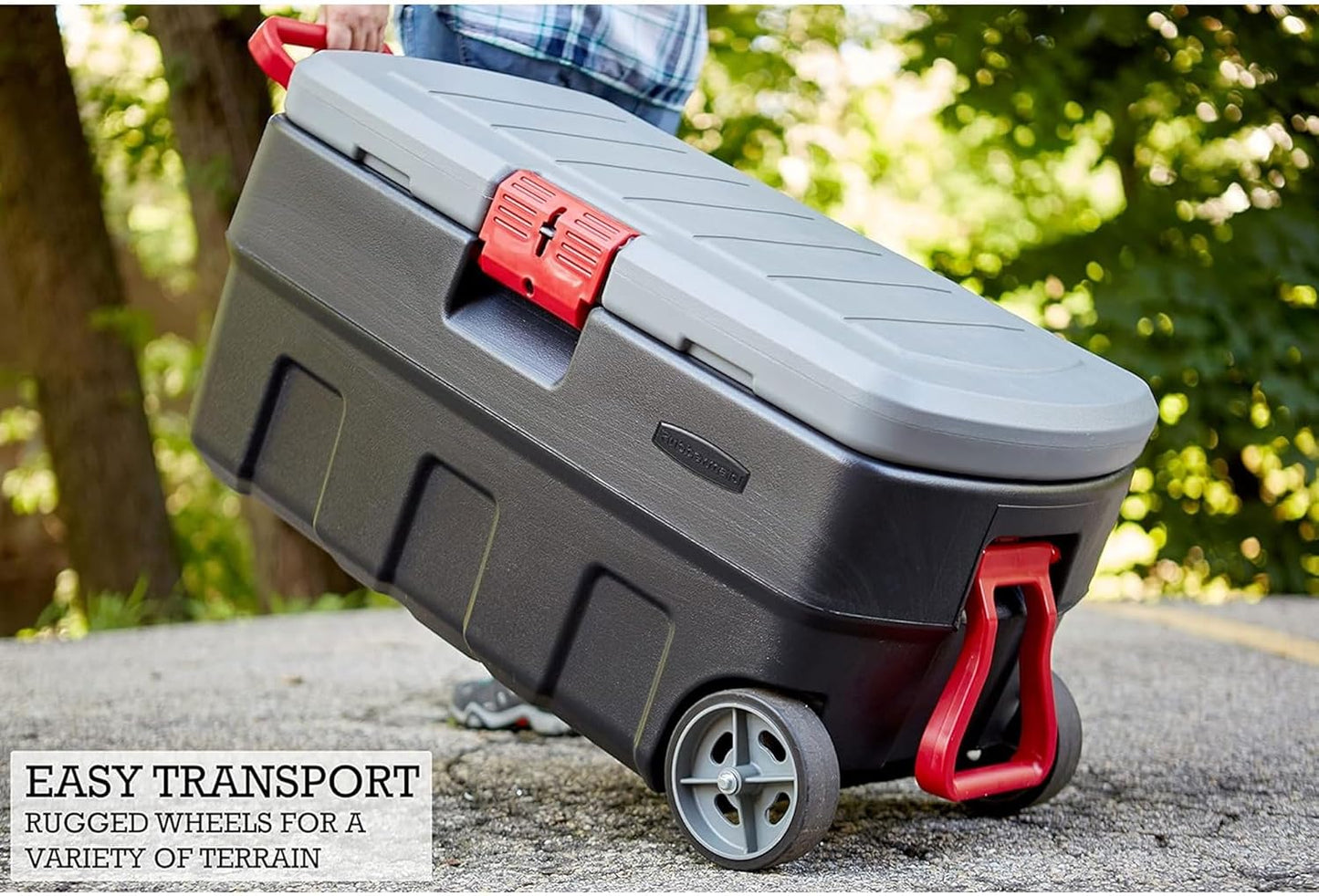 ActionPacker 35-Gallon Lockable Storage Bin with Wheels – Rugged Plastic Container for Outdoor, Camping & Truck Bed (Gray/Black)