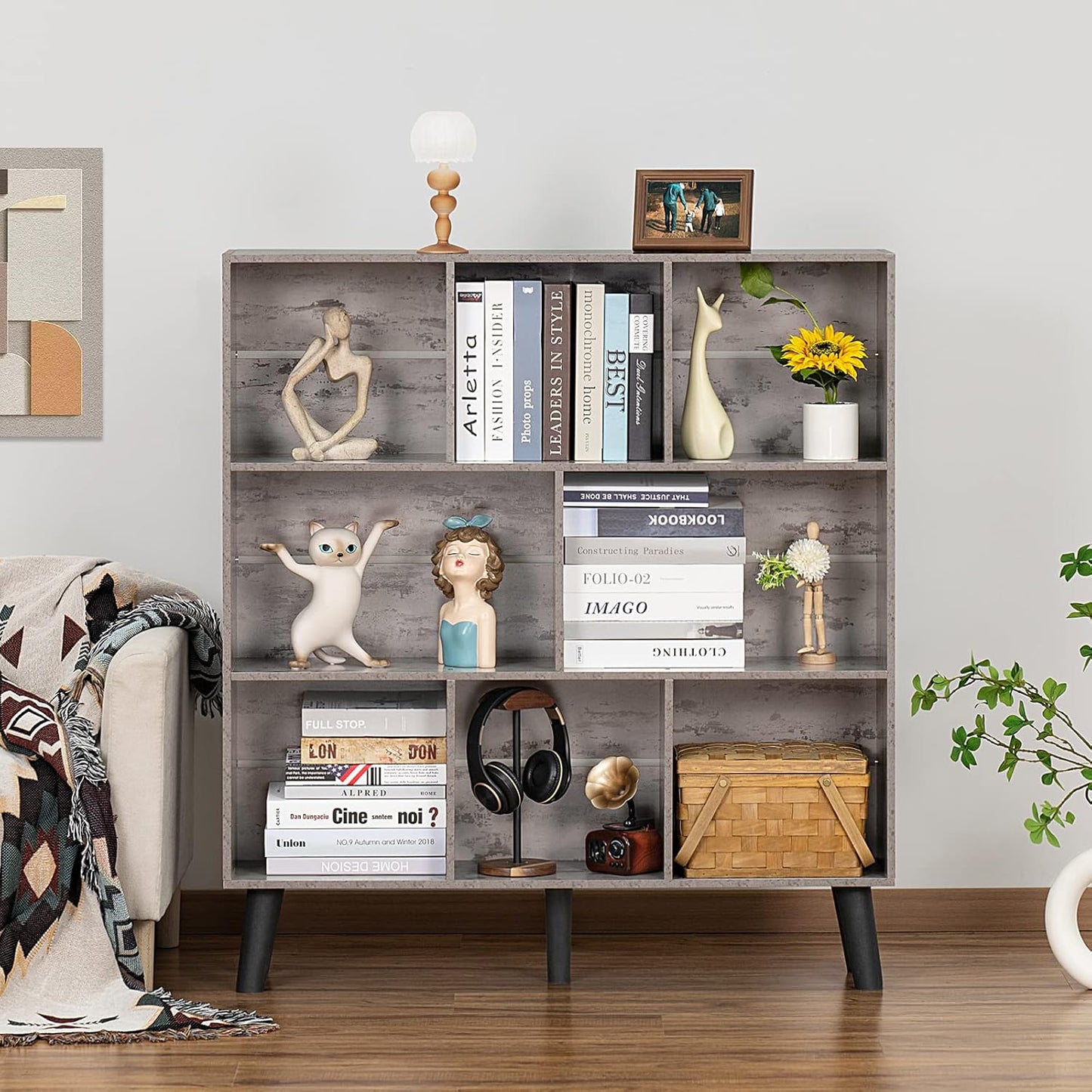 3-Tier Cube Bookshelf with Legs – Modern Boho Open Storage Organizer for Home or Office