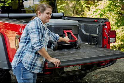 ActionPacker 35-Gallon Lockable Storage Bin with Wheels – Rugged Plastic Container for Outdoor, Camping & Truck Bed (Gray/Black)
